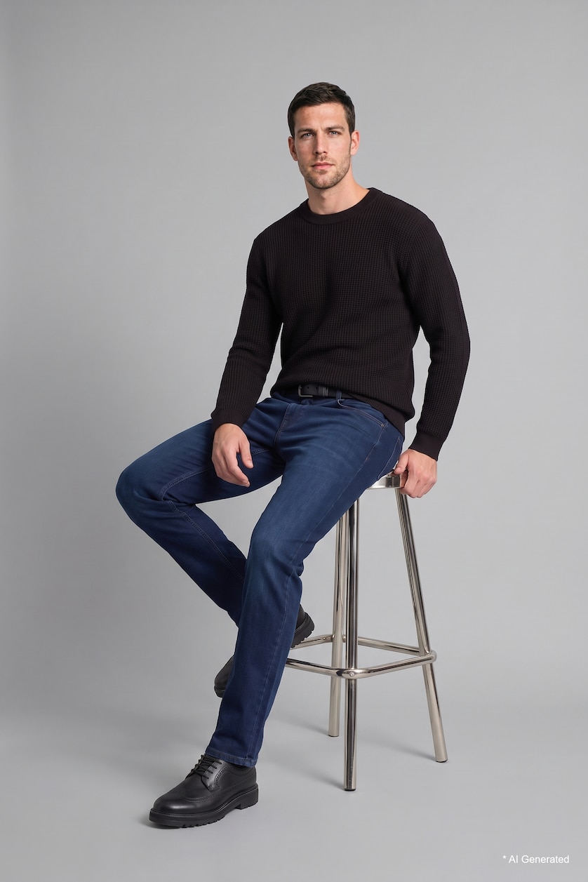 Erkek Siyah Relaxed Fit Bisiklet Yaka Basic Kazak