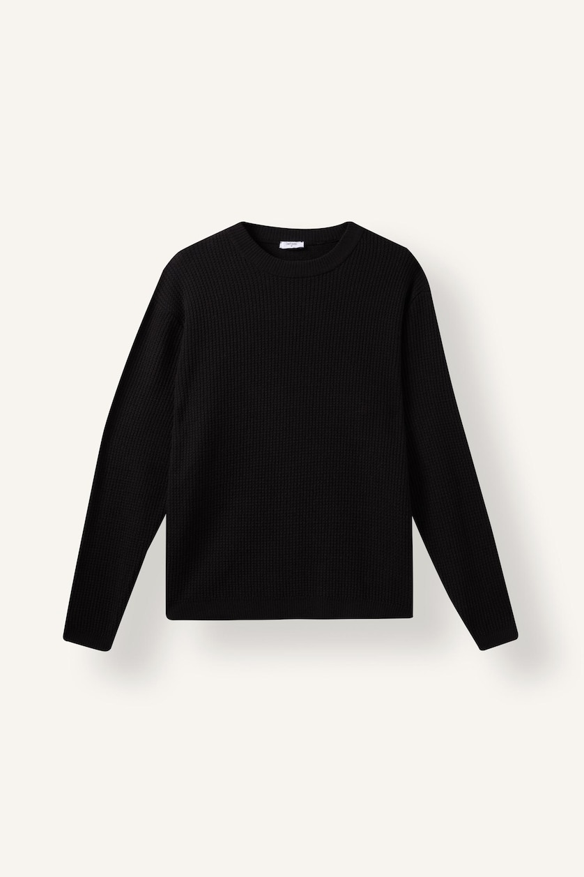 Erkek Siyah Relaxed Fit Bisiklet Yaka Basic Kazak
