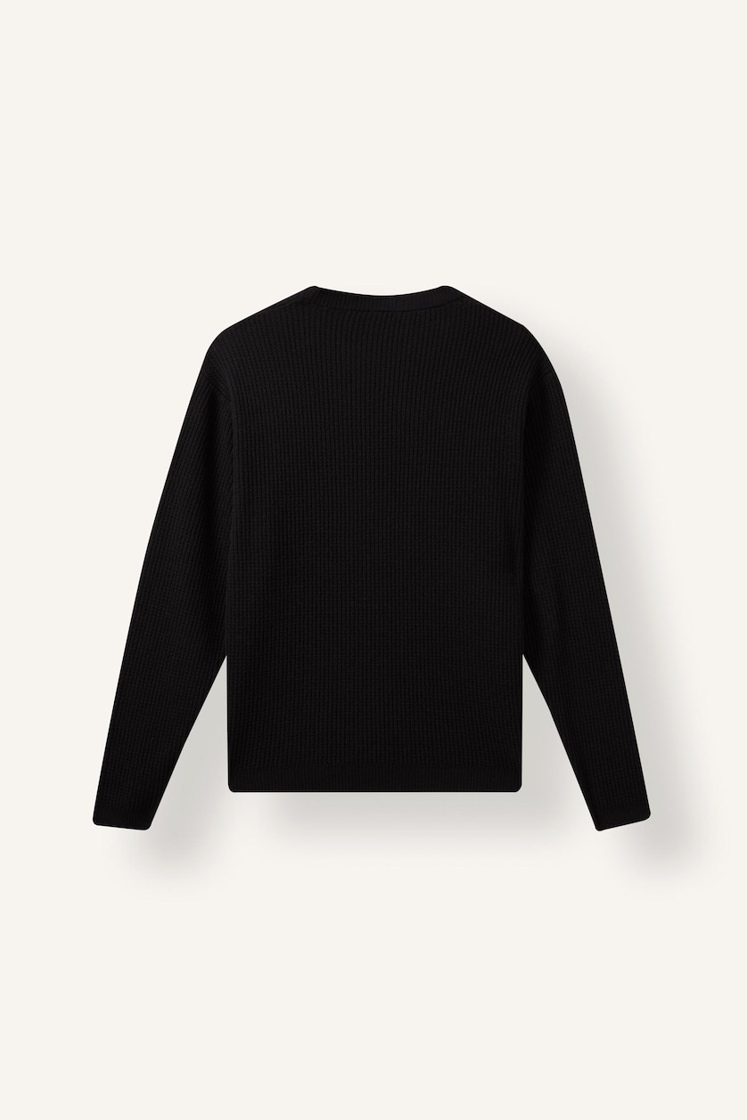 Erkek Siyah Relaxed Fit Bisiklet Yaka Basic Kazak