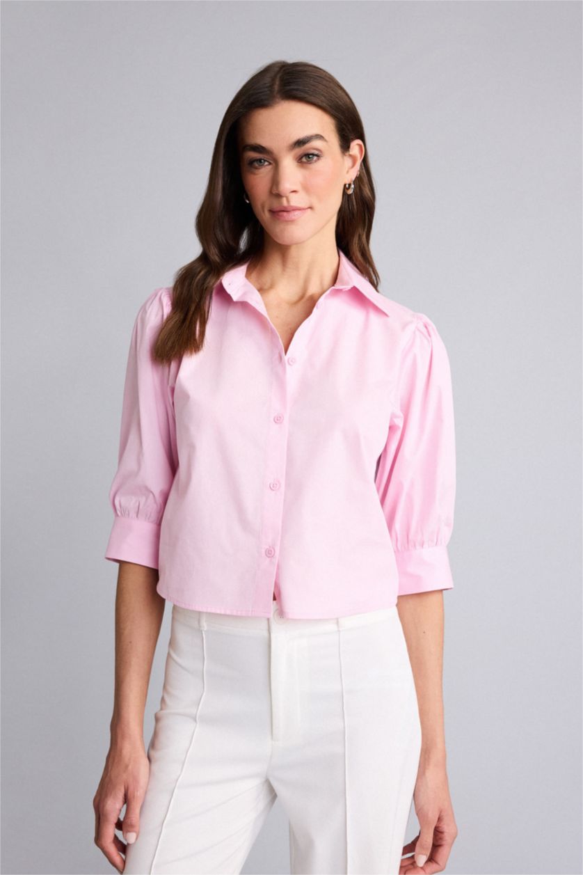 WOMAN Light Pink Regular Fit Poplin Short Sleeve Shirt