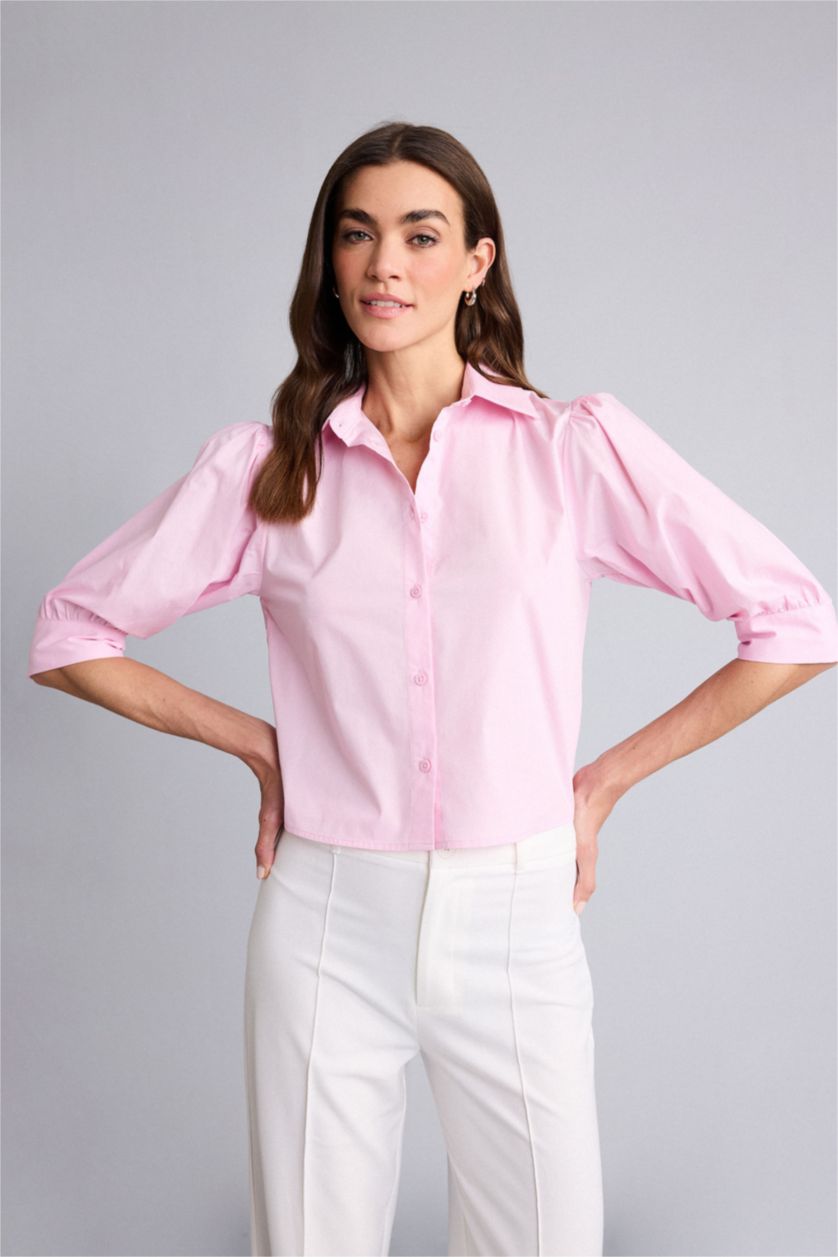 WOMAN Light Pink Regular Fit Poplin Short Sleeve Shirt