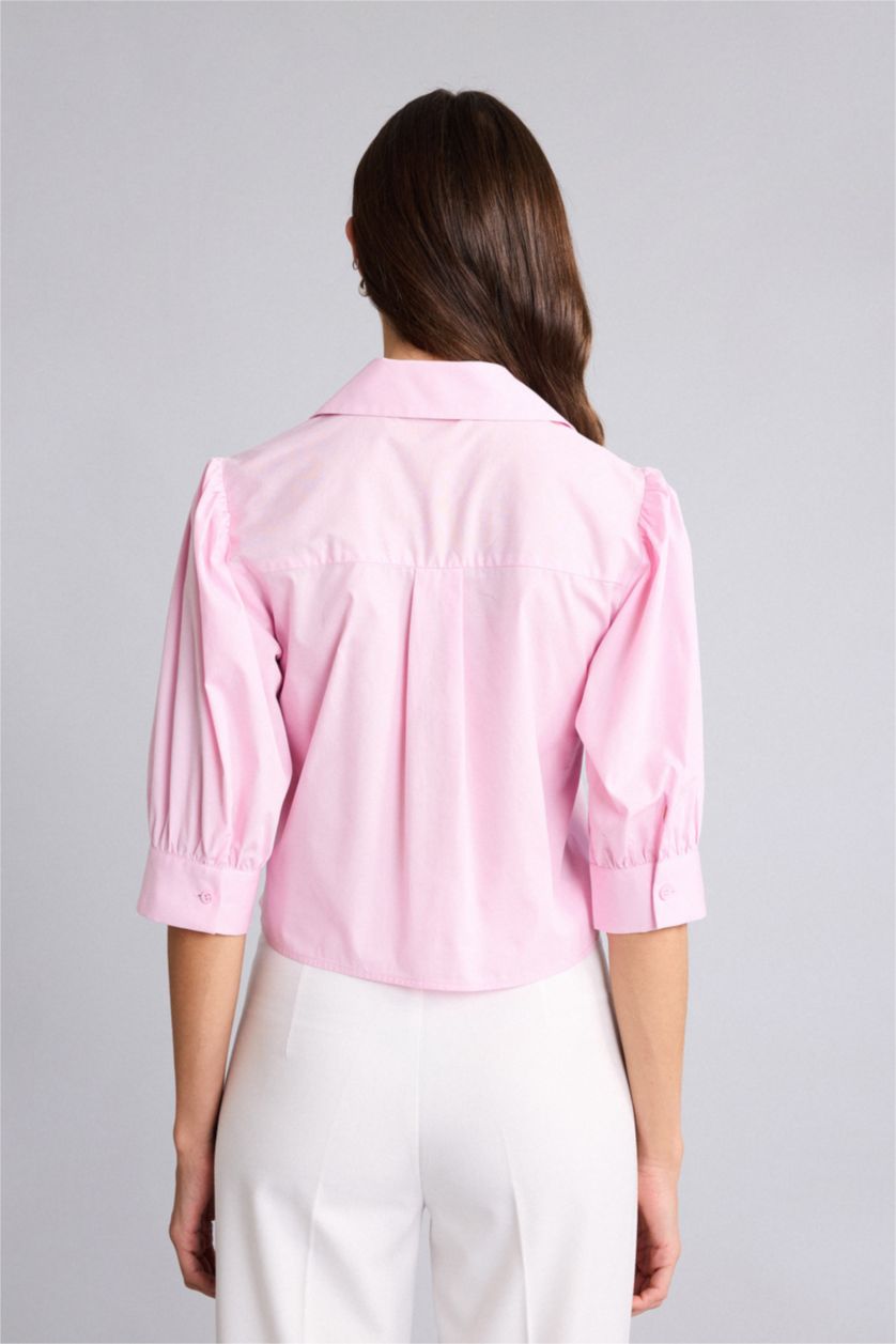 WOMAN Light Pink Regular Fit Poplin Short Sleeve Shirt
