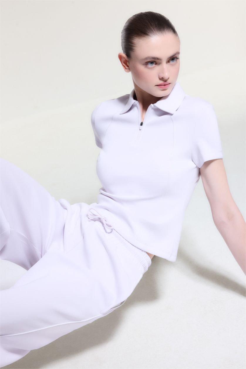 WOMAN Light Pink Slim Fit Polo Collar modal Short Sleeve T-Shirt