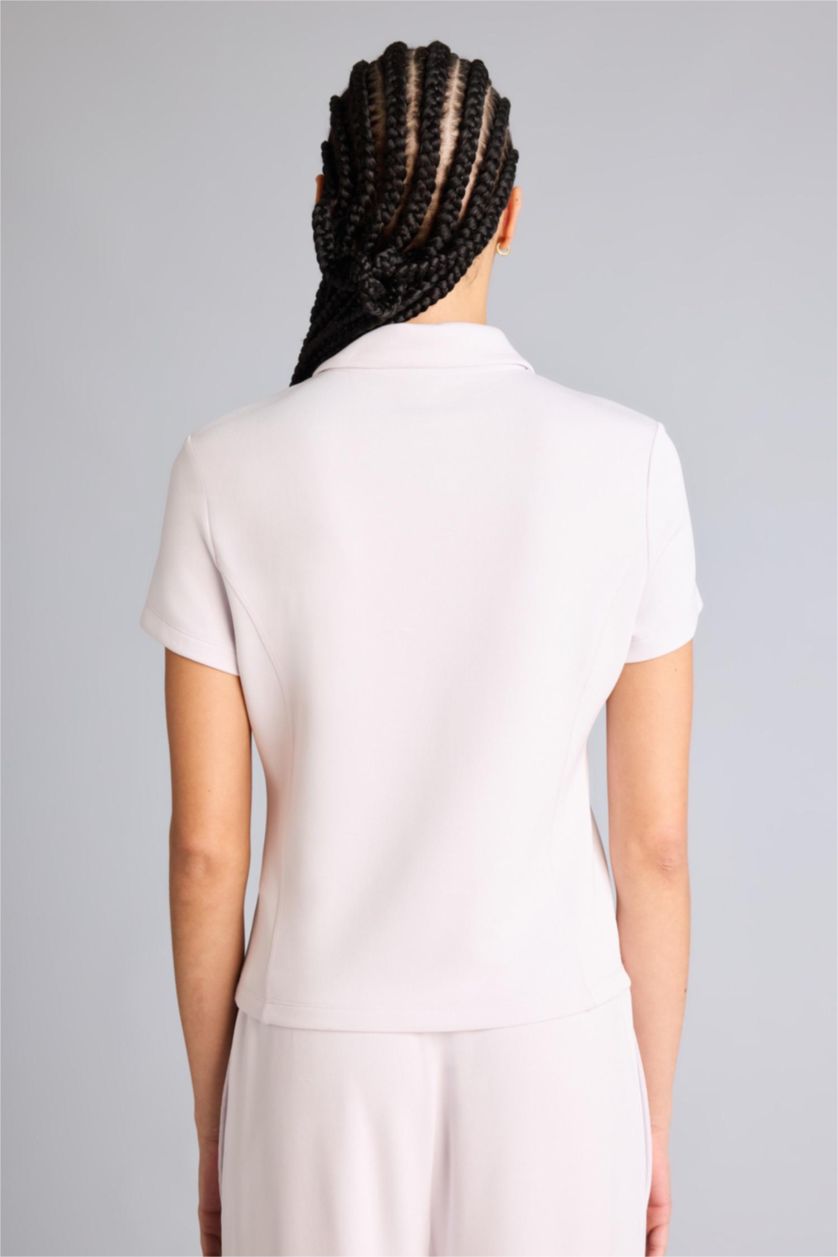 WOMAN Light Pink Slim Fit Polo Collar modal Short Sleeve T-Shirt
