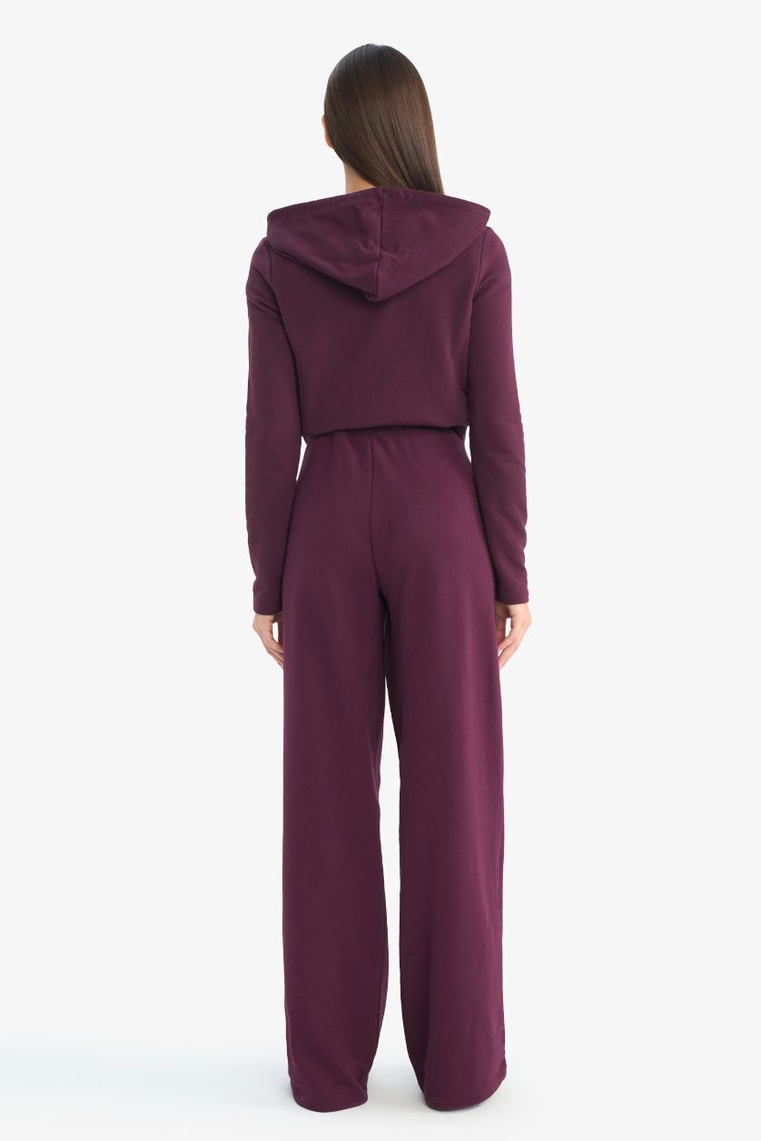 Kadın Bordo Beli Bağcıklı Geniş Paça Eşofman Altı