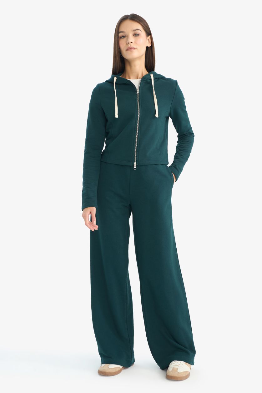 Woman Dark Green Wide Leg Sweatpants