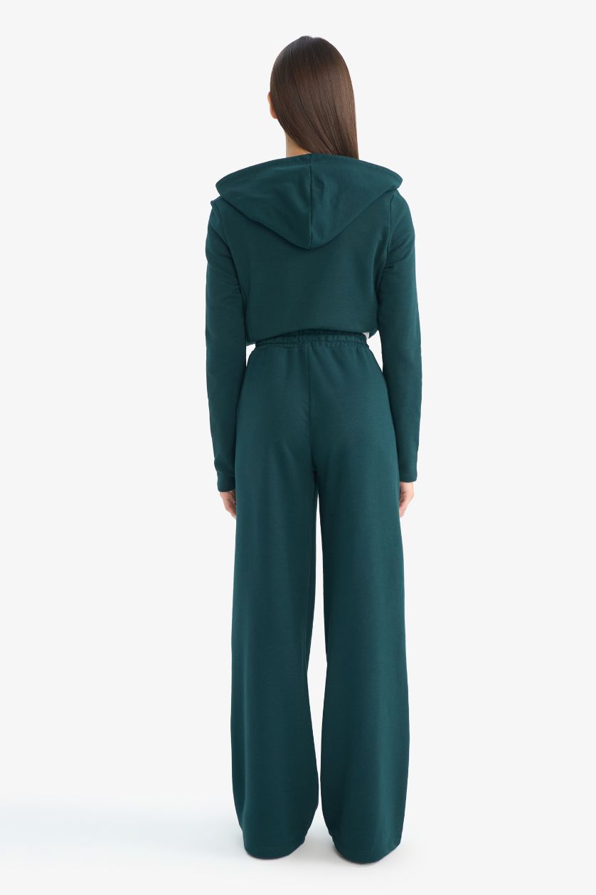 Woman Dark Green Wide Leg Sweatpants