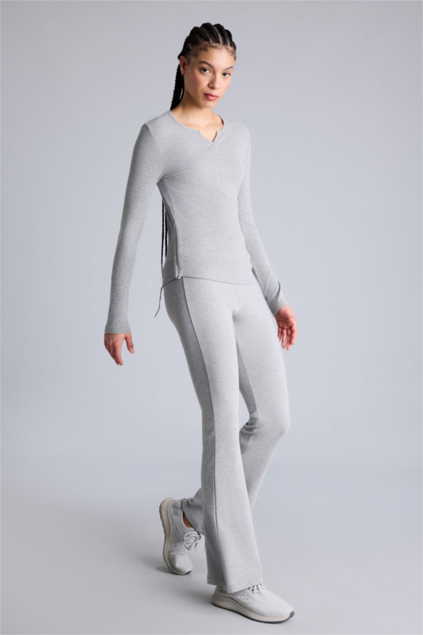 Kadın Gri Melanj Flare Fıt İspanyol Paça Standart Boy Sporcu Pantolon