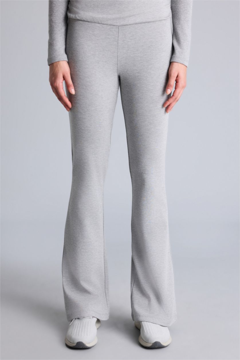 Kadın Gri Melanj Flare Fıt İspanyol Paça Standart Boy Sporcu Pantolon