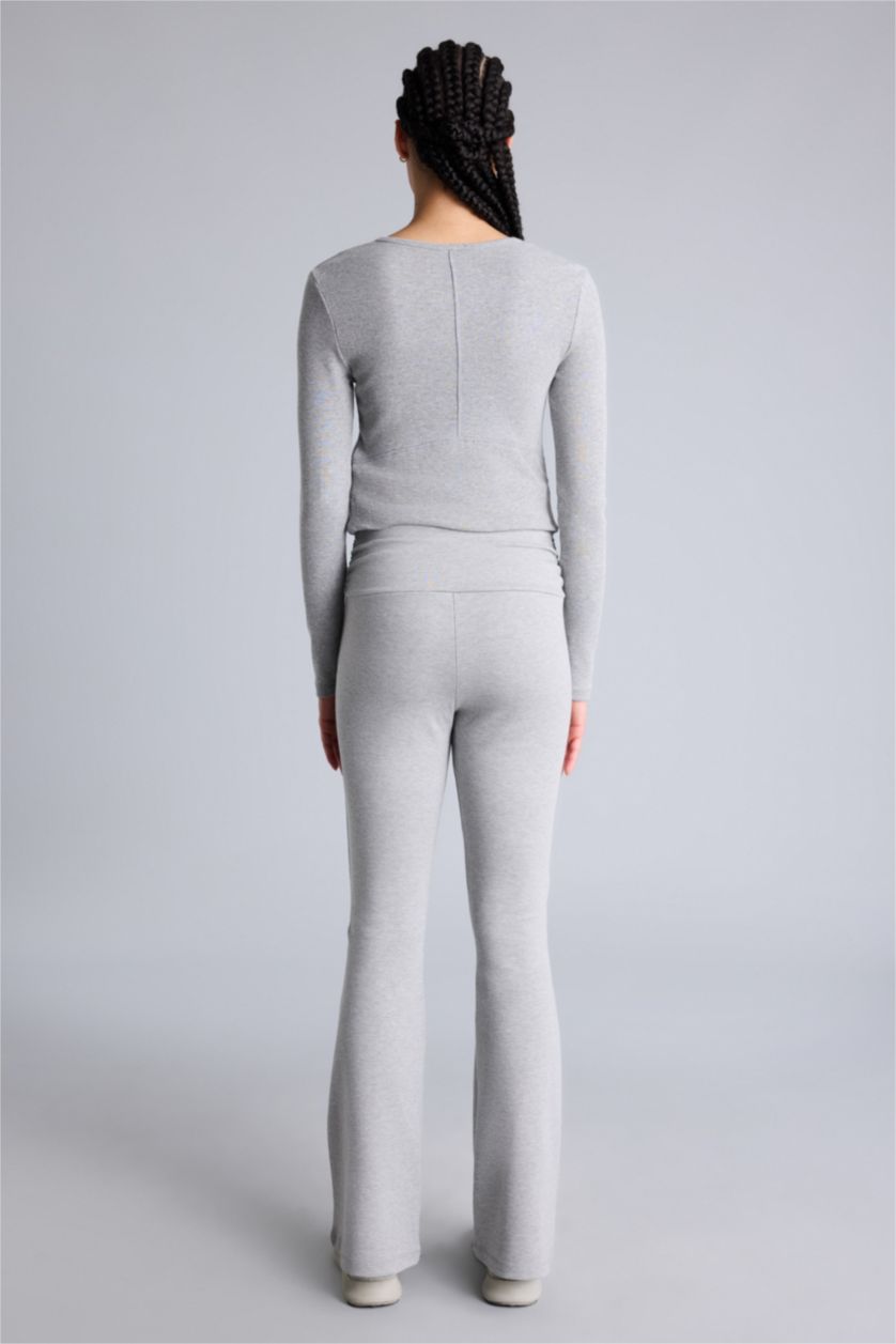 Kadın Gri Melanj Flare Fıt İspanyol Paça Standart Boy Sporcu Pantolon
