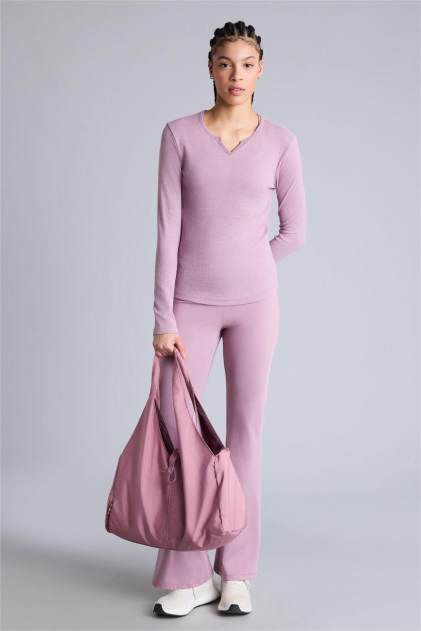 Kadın Gülkurusu Slım Fıt Bisiklet Yaka Sporcu Modal Uzun Kollu Tişört