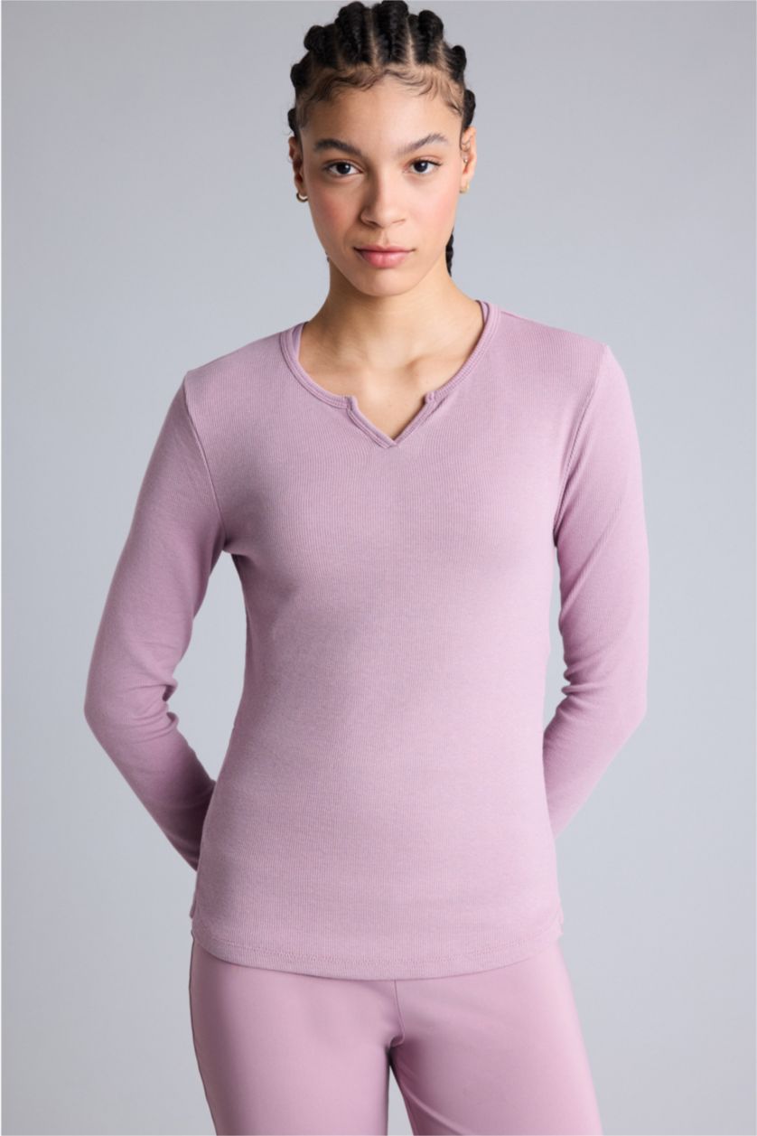 Kadın Gülkurusu Slım Fıt Bisiklet Yaka Sporcu Modal Uzun Kollu Tişört