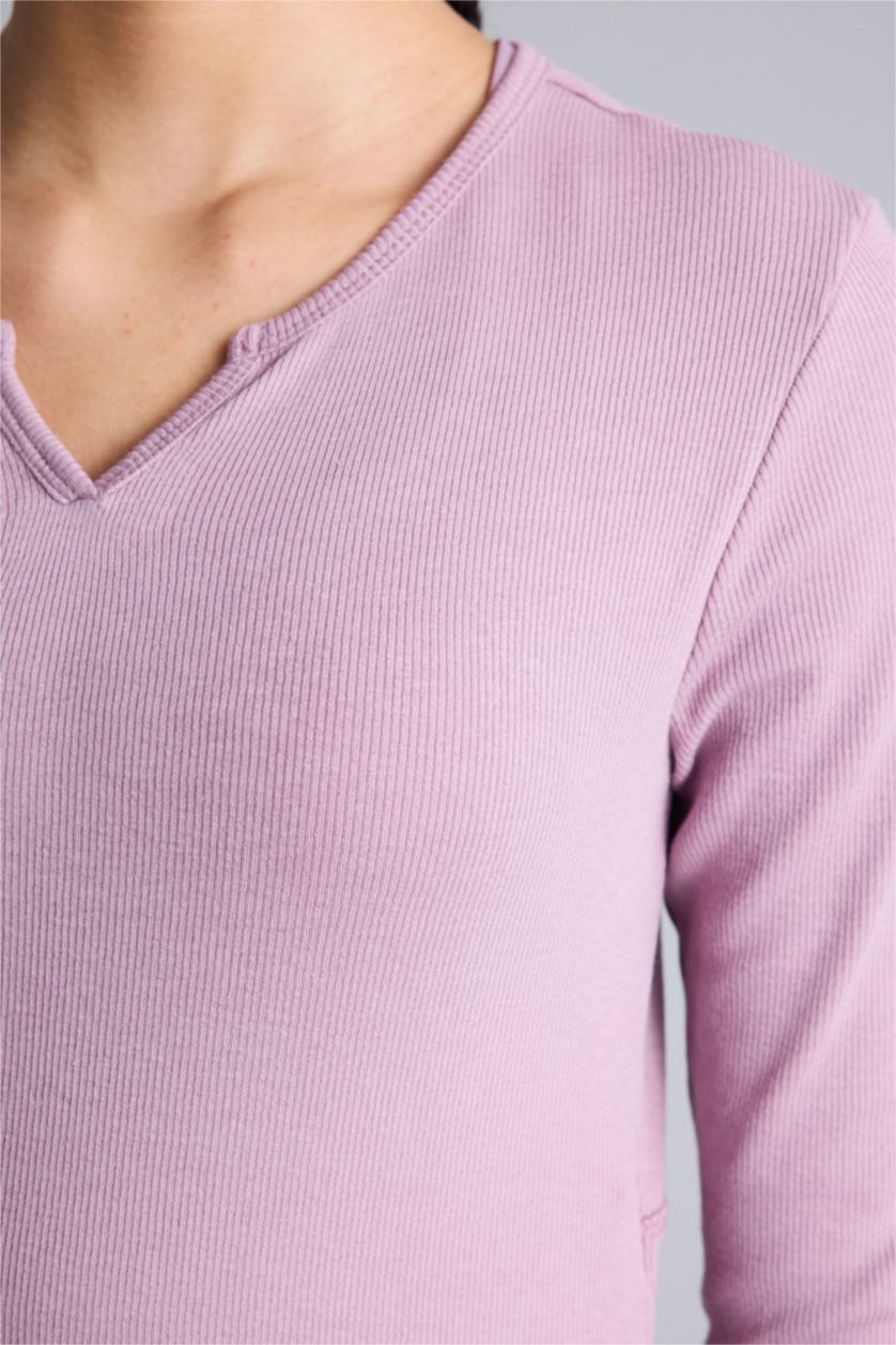 Kadın Gülkurusu Slım Fıt Bisiklet Yaka Sporcu Modal Uzun Kollu Tişört