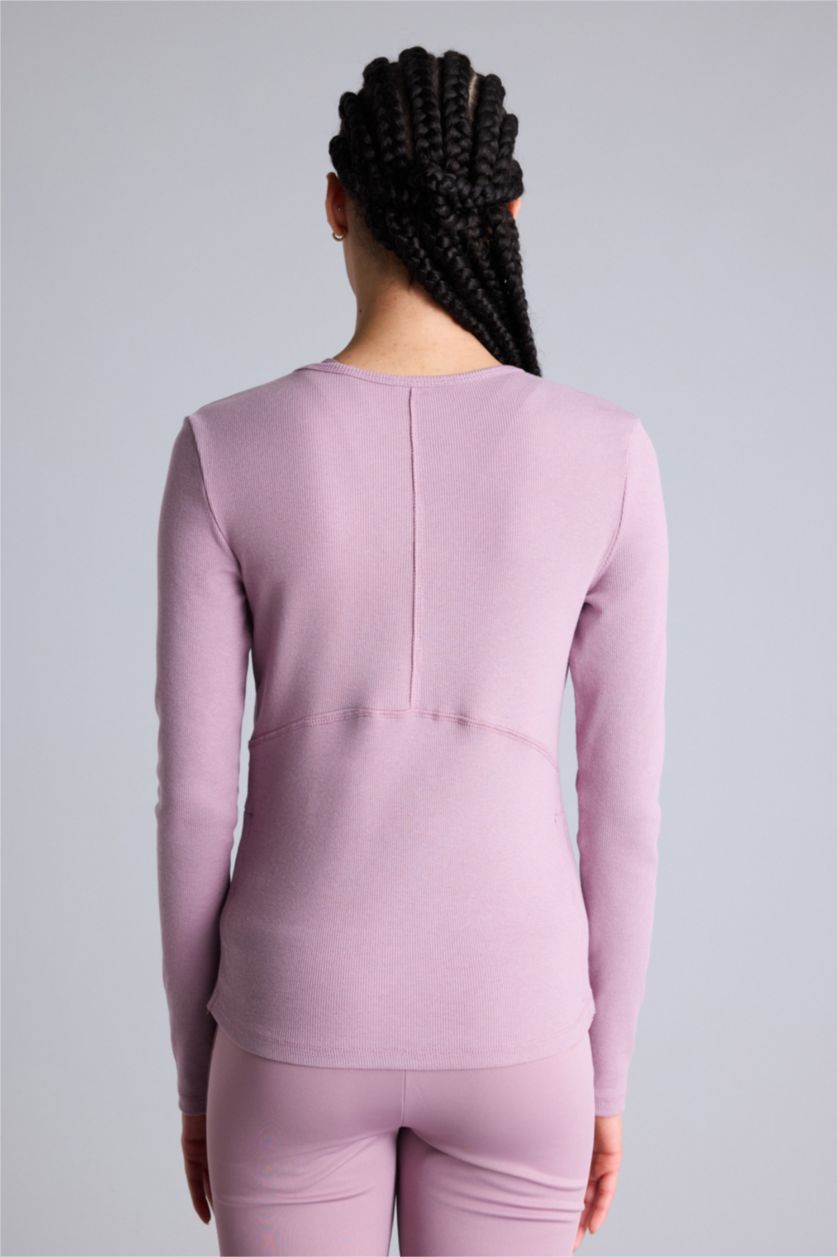 Kadın Gülkurusu Slım Fıt Bisiklet Yaka Sporcu Modal Uzun Kollu Tişört