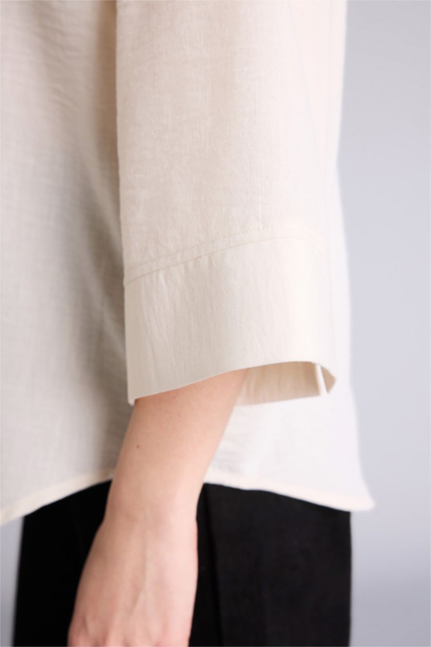 WOMAN Ecru Regular Fit Shirt Collar Long Sleeve Blouse