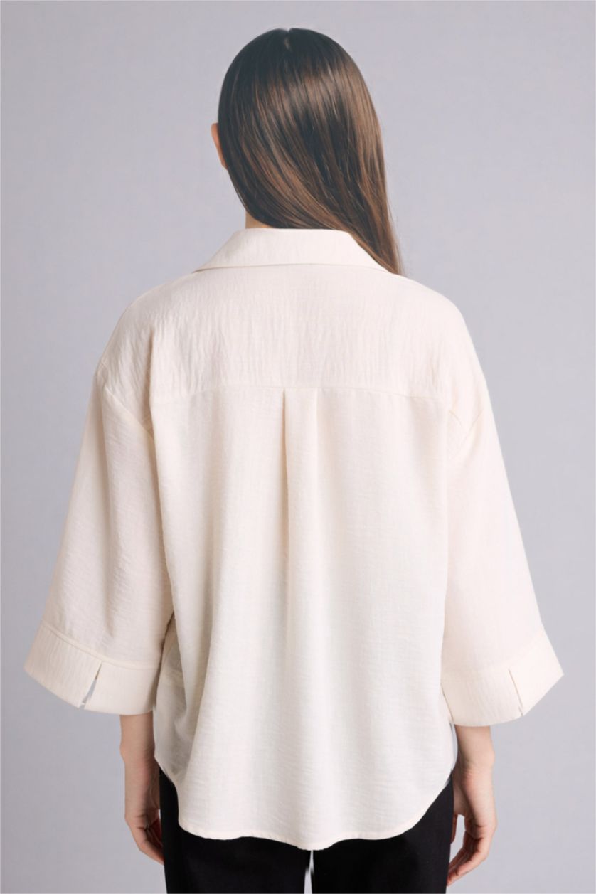 WOMAN Ecru Regular Fit Shirt Collar Long Sleeve Blouse