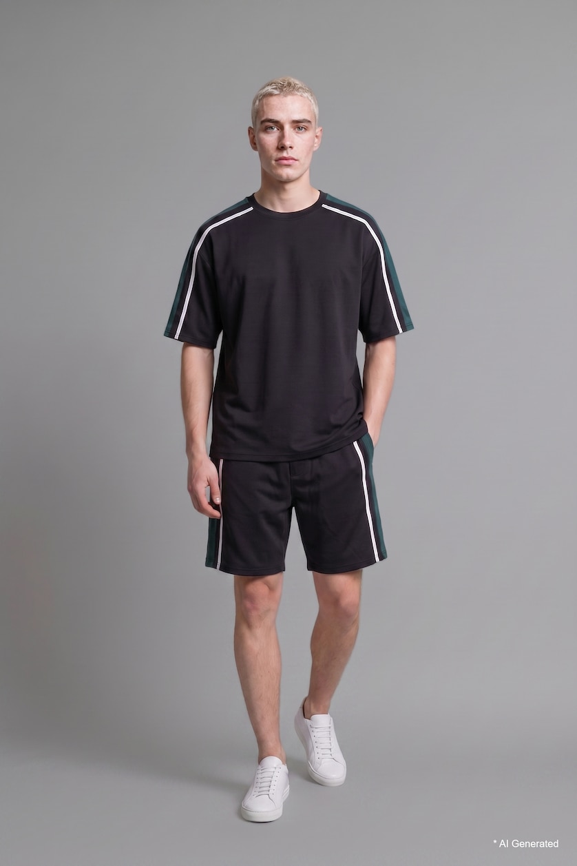 Men Black Loose Fit Short Sleeve T-Shirt