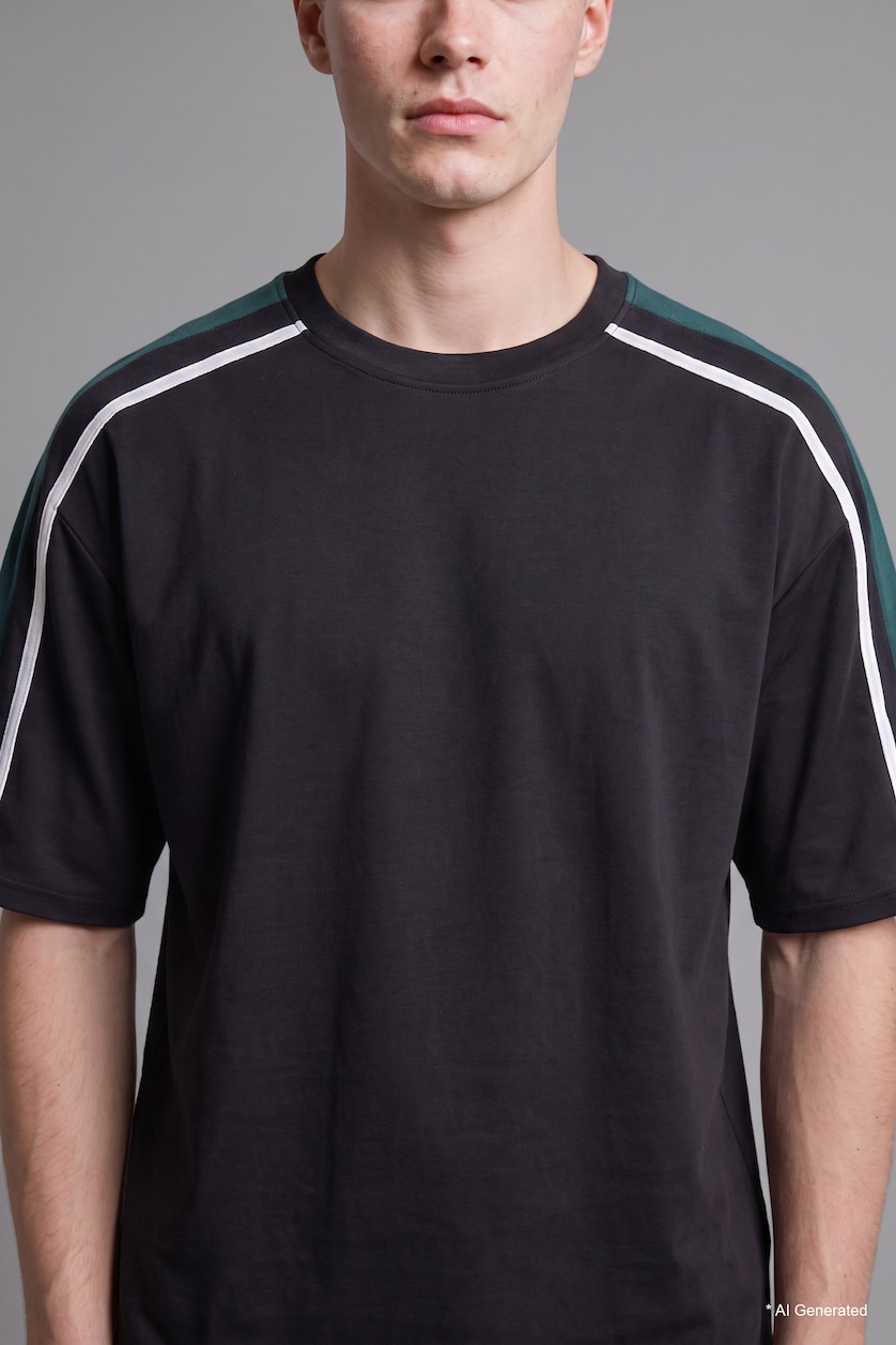 Men Black Loose Fit Short Sleeve T-Shirt