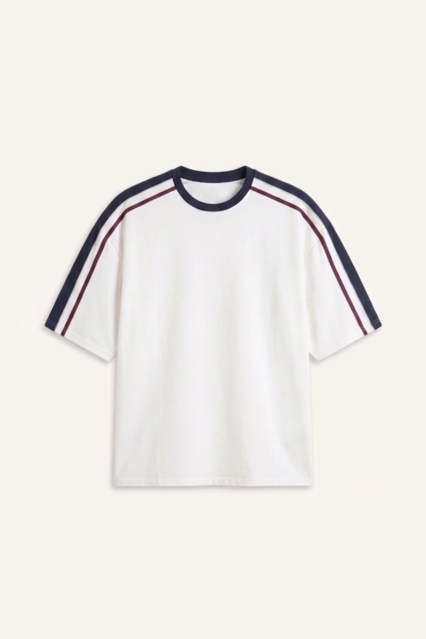 Erkek Ekru Loose Fit Kısa Kollu Tişört