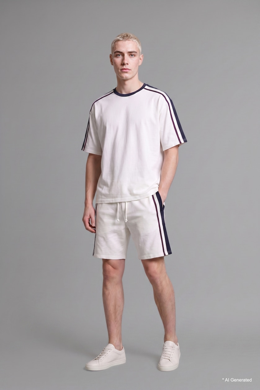 Erkek Ekru Loose Fit Kısa Kollu Tişört