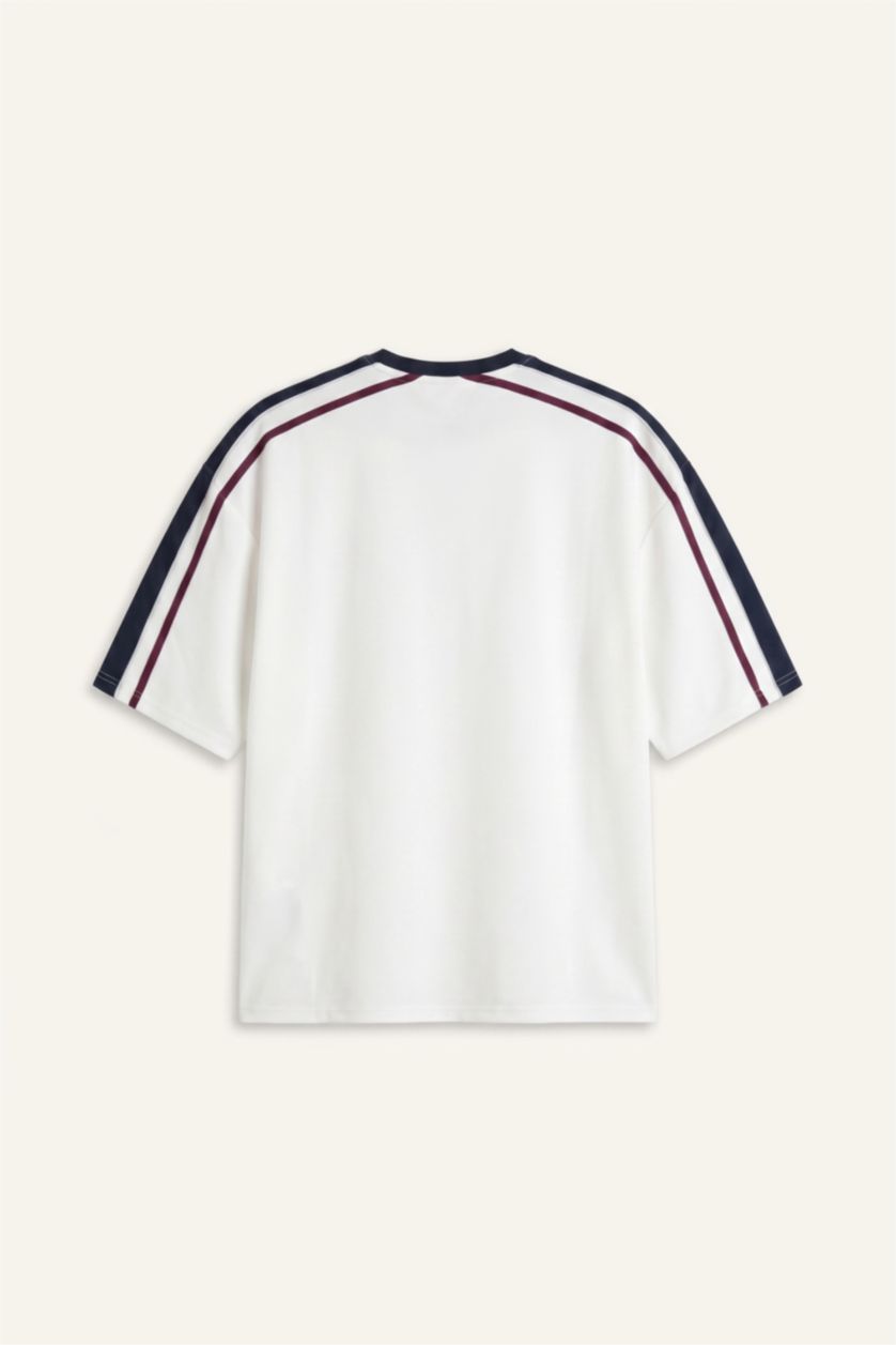 Erkek Ekru Loose Fit Kısa Kollu Tişört