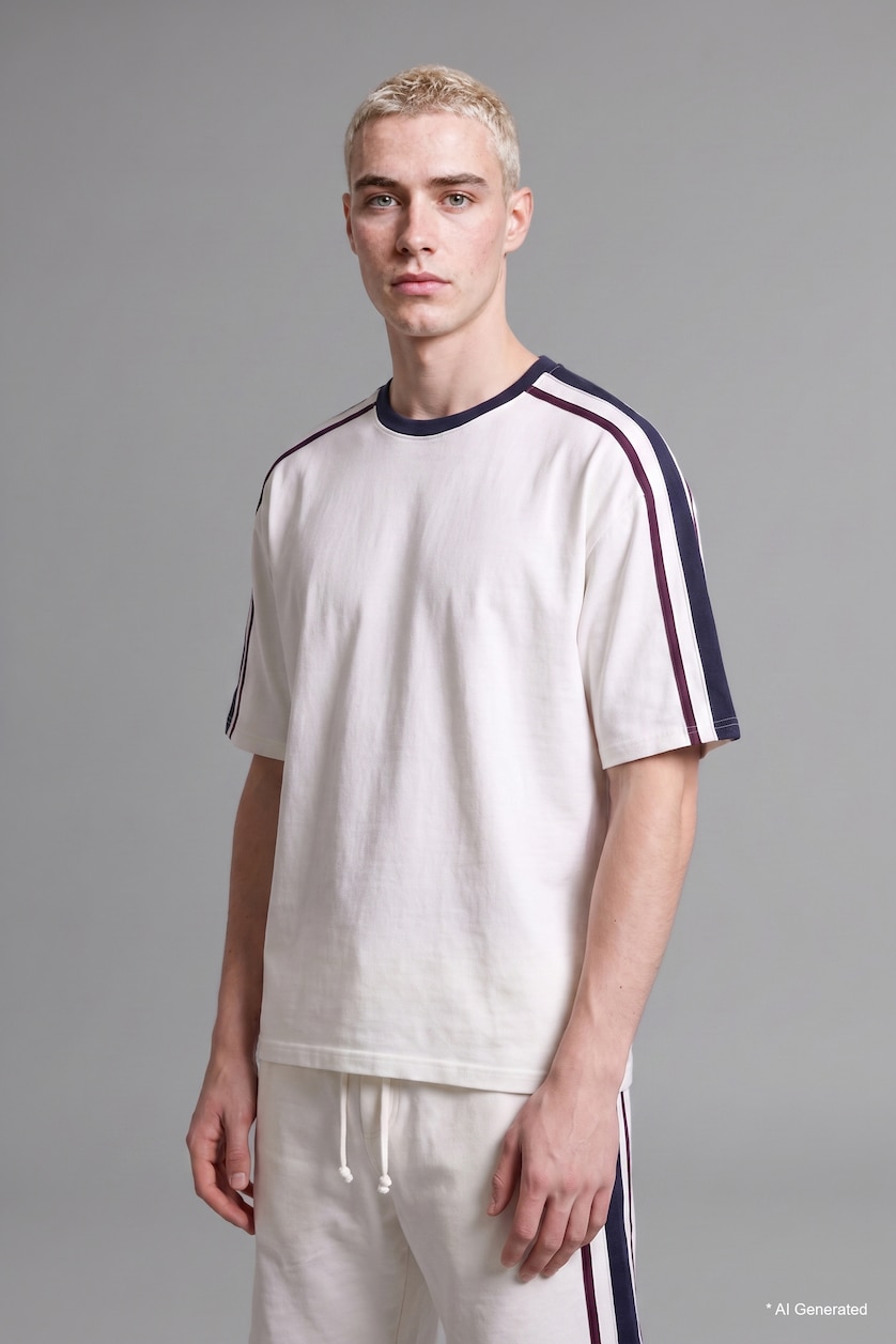 Erkek Ekru Loose Fit Kısa Kollu Tişört