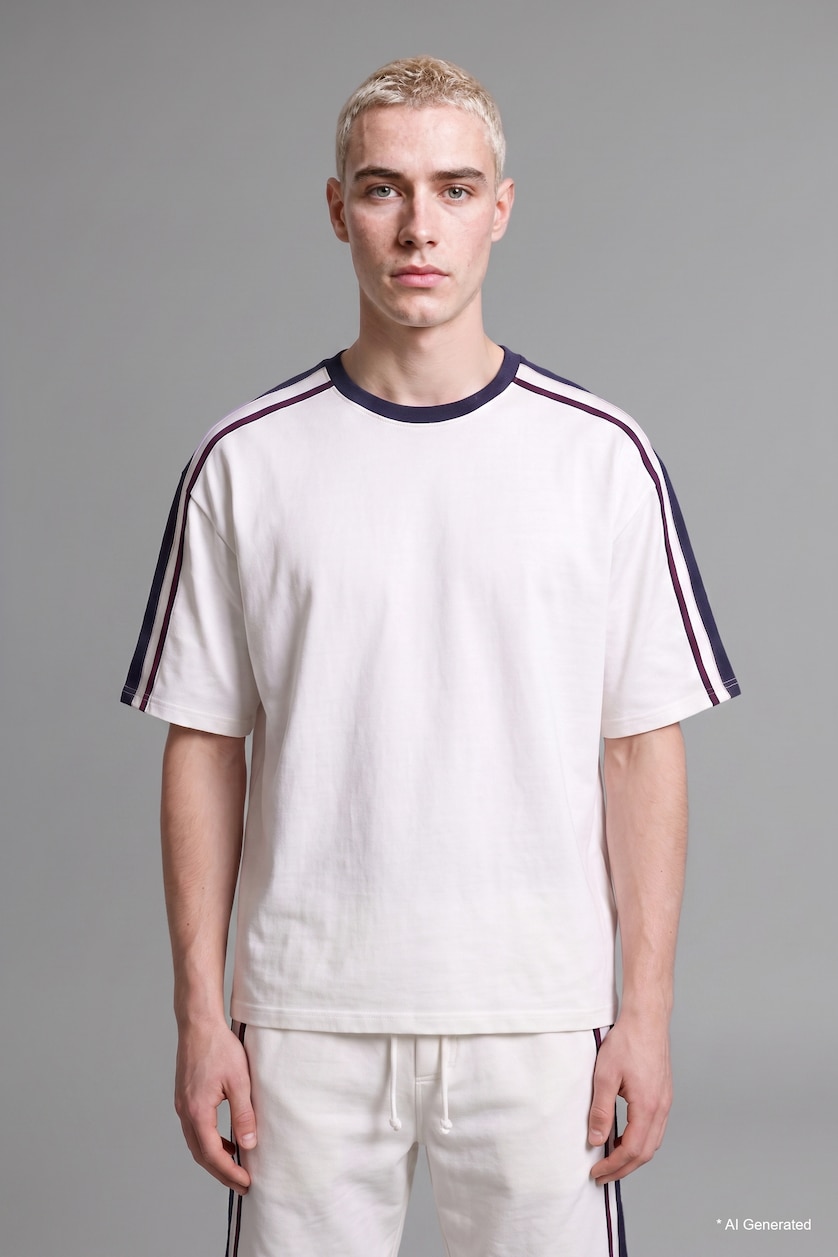Erkek Ekru Loose Fit Kısa Kollu Tişört