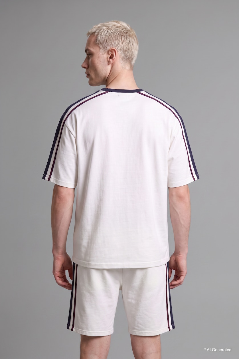 Erkek Ekru Loose Fit Kısa Kollu Tişört