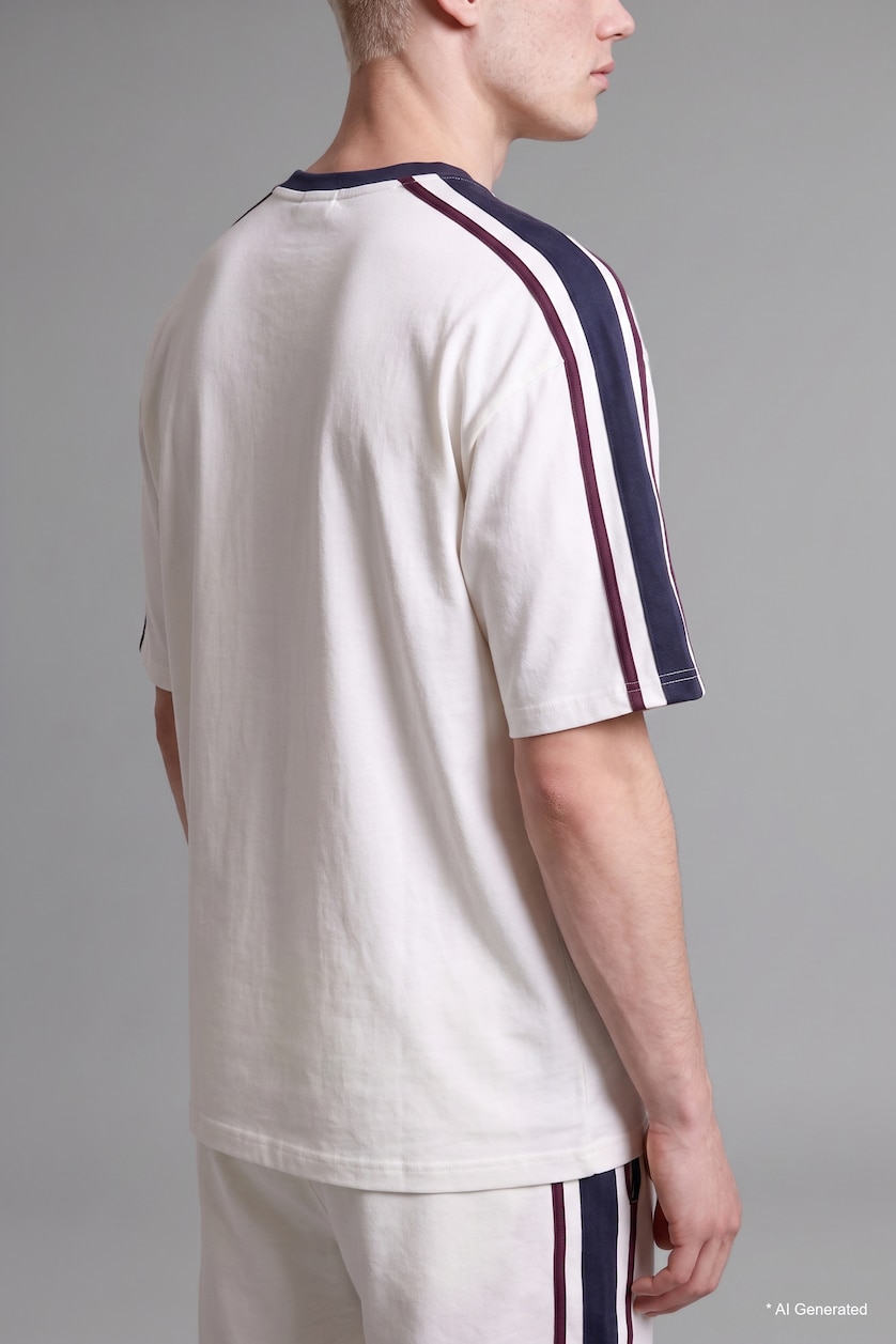 Erkek Ekru Loose Fit Kısa Kollu Tişört