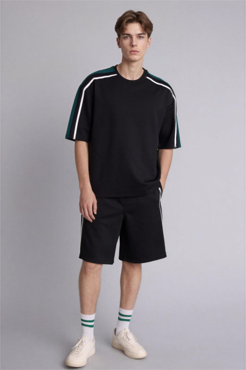 Erkek Siyah Loose Fıt Kısa Kollu Tişört