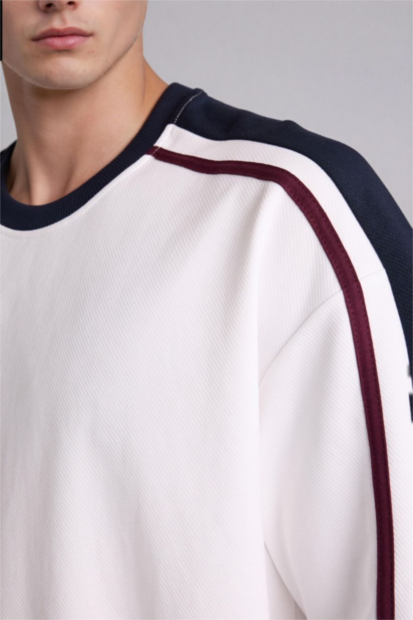 Erkek Ekru Loose Fıt Kısa Kollu Tişört