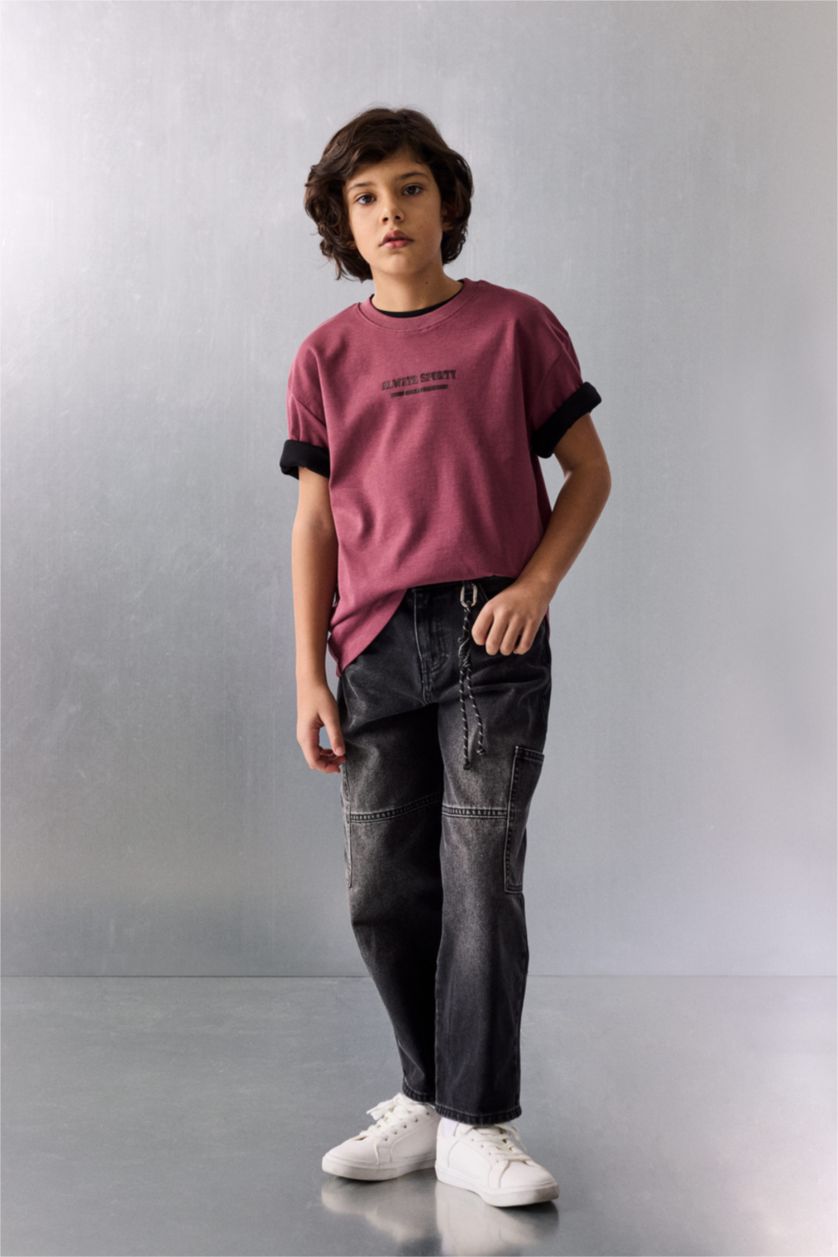 Erkek Çocuk - Genç Erkek Açık Bordo Premıum Baskılı Tişört Erkek Çocuk