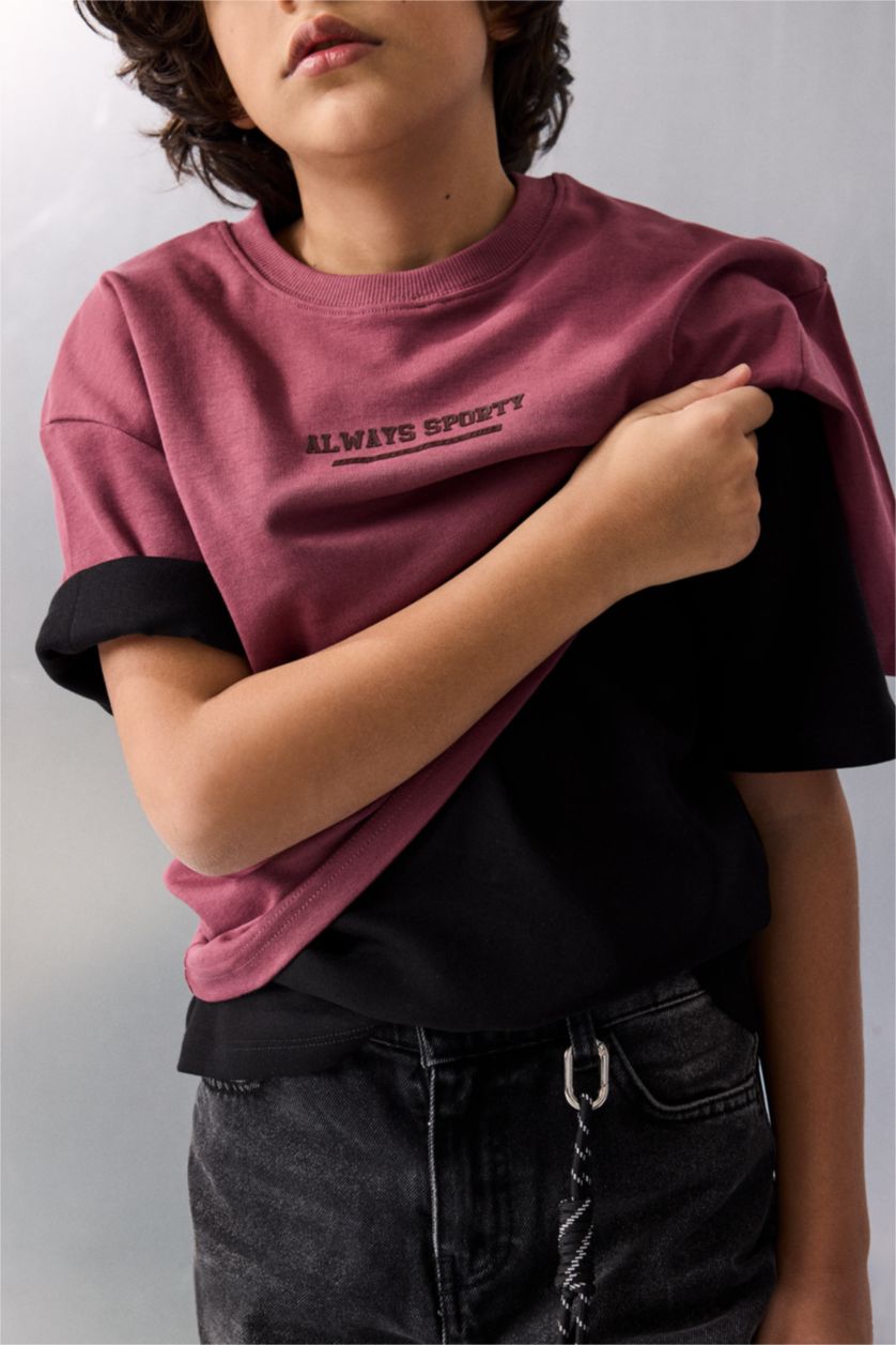 Erkek Çocuk - Genç Erkek Açık Bordo Premıum Baskılı Tişört Erkek Çocuk