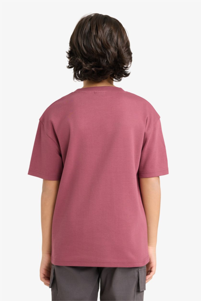 Erkek Çocuk - Genç Erkek Açık Bordo Slogan Baskılı Kısa Kollu Tişört Erkek Çocuk