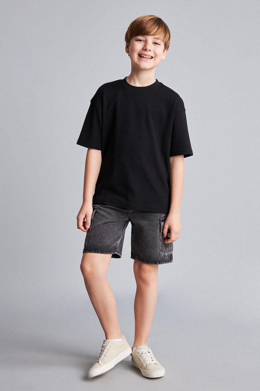 Young Boys - Teen Boys Black T-shirt noir oversize 100% coton à col rond et manches courtes pour garçon