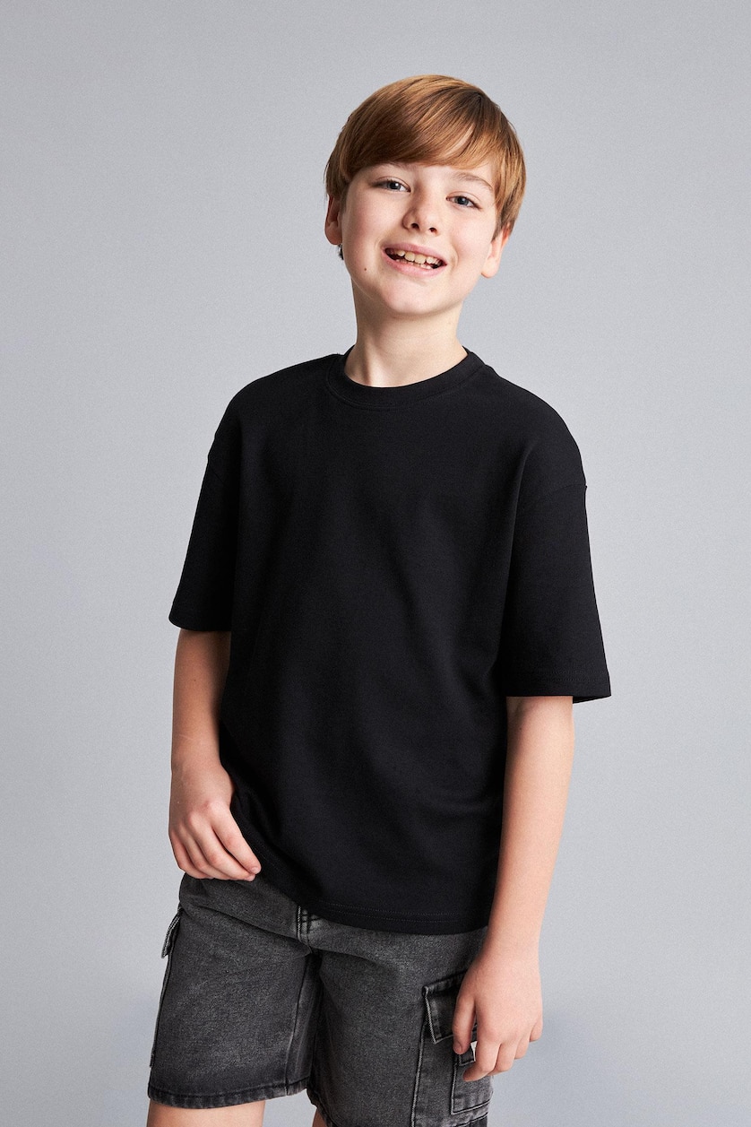 Young Boys - Teen Boys Black T-shirt noir oversize 100% coton à col rond et manches courtes pour garçon