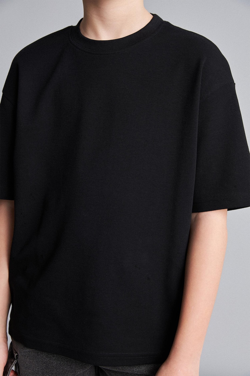Young Boys - Teen Boys Black T-shirt noir oversize 100% coton à col rond et manches courtes pour garçon