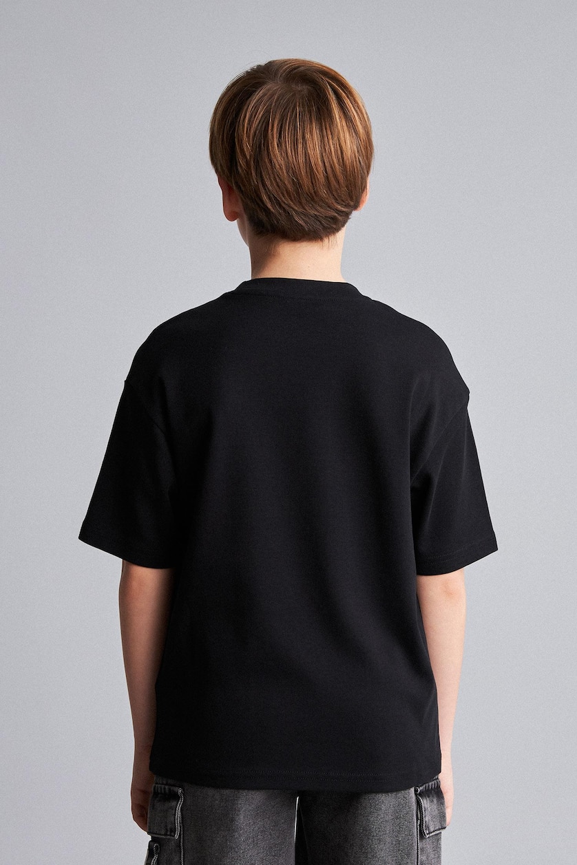 Young Boys - Teen Boys Black T-shirt noir oversize 100% coton à col rond et manches courtes pour garçon