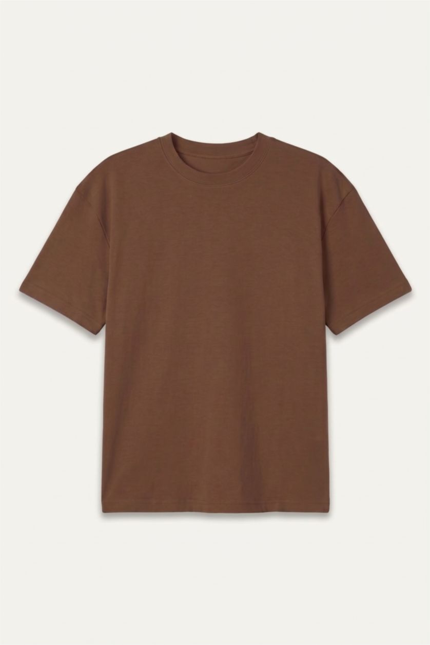 Erkek Çocuk - Genç Erkek Kahve Oversize Basic Tişört Erkek Çocuk