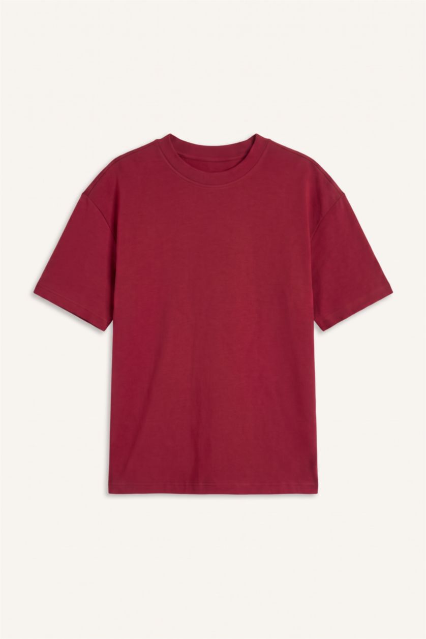 Erkek Çocuk - Genç Erkek Bordo Oversize Basic Tişört Erkek Çocuk