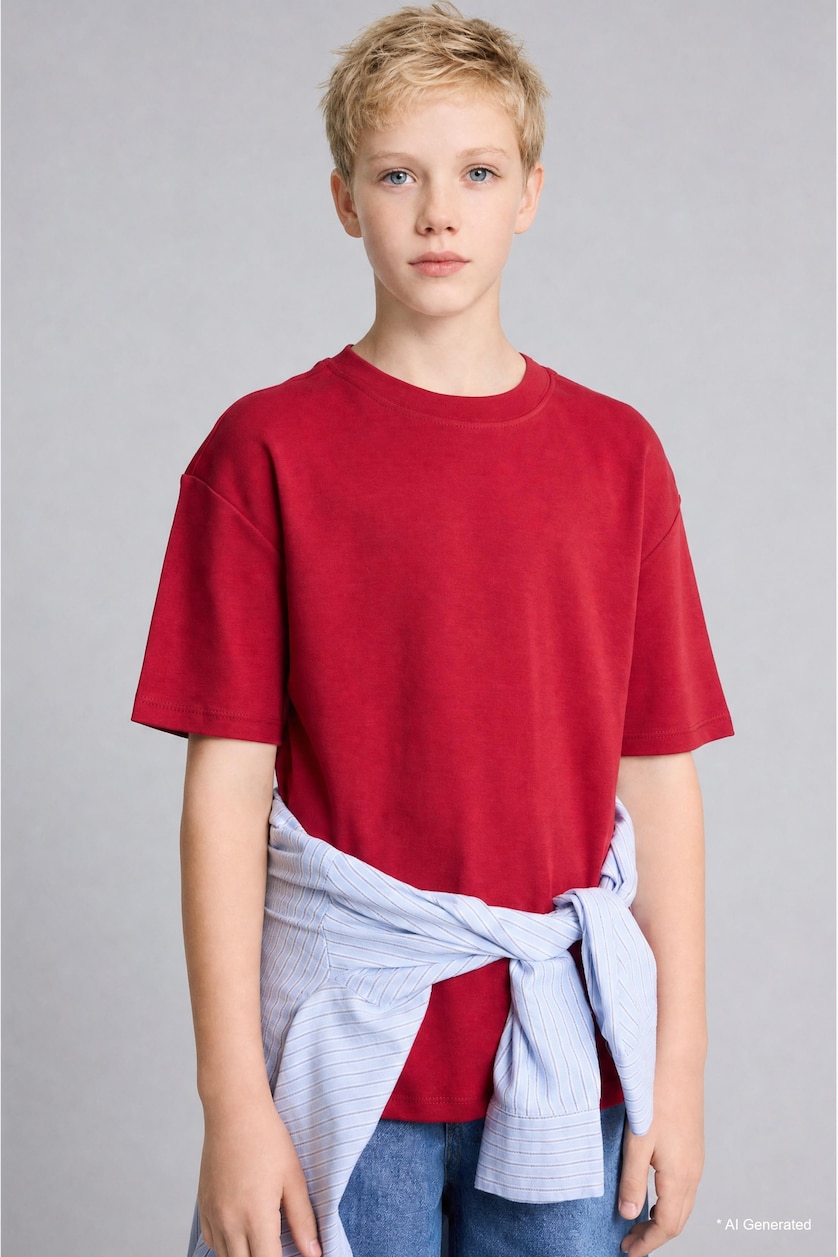 Young Boys - Teen Boys Bordeaux Oversize Fit Short Sleeve T-Shirt
