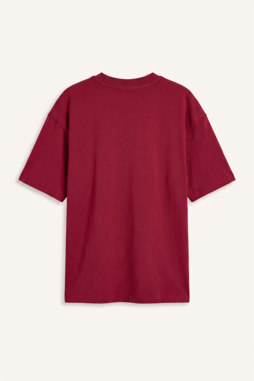 Erkek Çocuk - Genç Erkek Bordo Oversize Basic Tişört Erkek Çocuk
