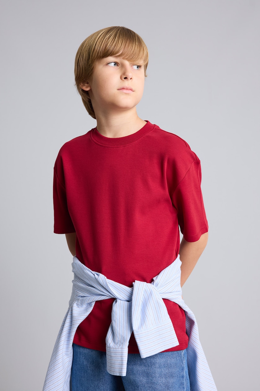Young Boys - Teen Boys Bordeaux Oversize Fit Short Sleeve T-Shirt