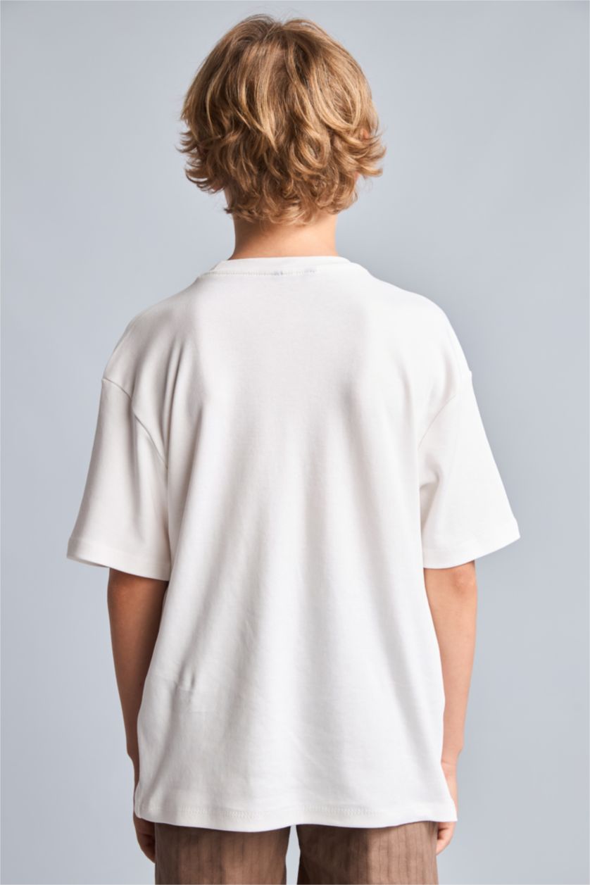 Young Boys - Teen Boys Ecru Oversize Fit Short Sleeve T-Shirt