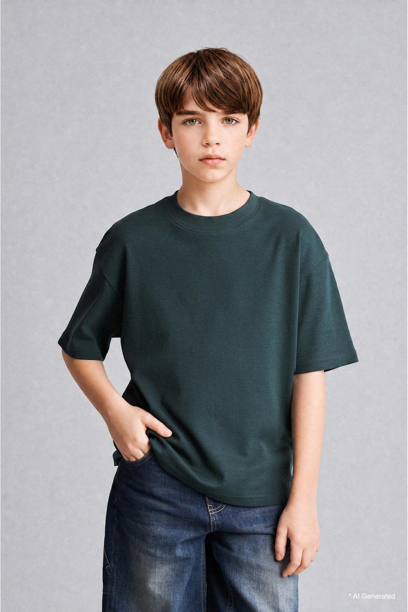 Ұлдар Және Жасөспірімдер Қою жасыл Oversize футболка
