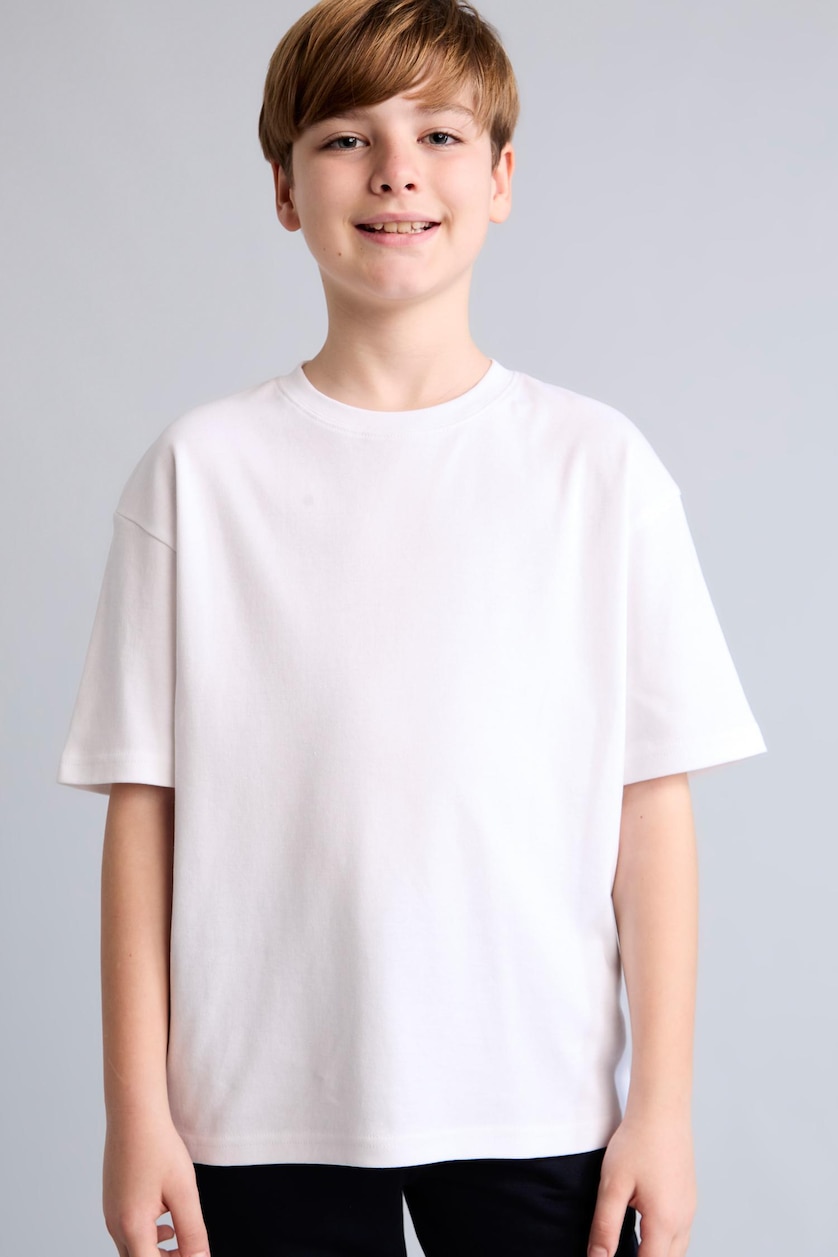 Young Boys - Teen Boys White Boy Oversize Fit 100% Cotton Crew Neck Short Sleeve T-Shirt