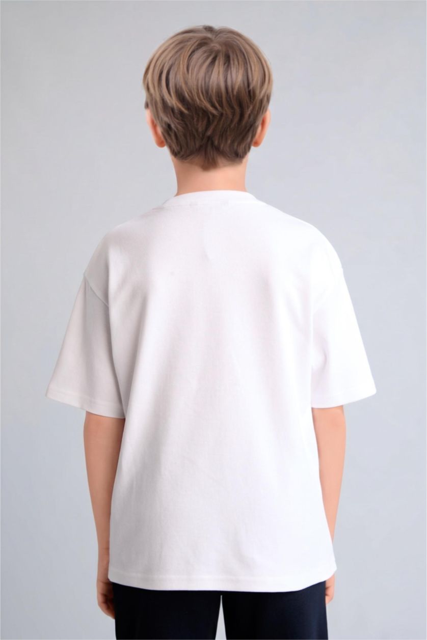 GARÇONS Blanc T-shirt oversize blanc en coton 100% à col rond et manches courtes pour garçon
