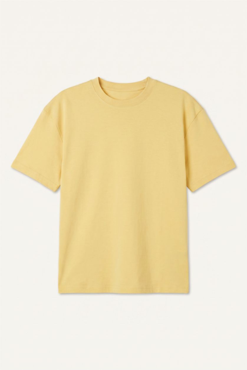 Erkek Çocuk - Genç Erkek Açık Sarı Oversize Basic Tişört Erkek Çocuk