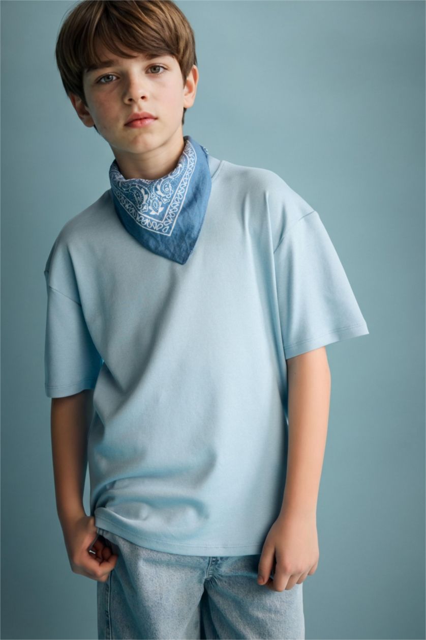 Ұлдар Және Жасөспірімдер Көк Ер балаларға арналған Oversize дөңгелек жағалы қысқа жеңді футболка