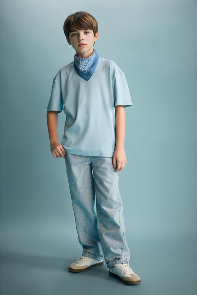 Ұлдар Және Жасөспірімдер Көк Ер балаларға арналған Oversize дөңгелек жағалы қысқа жеңді футболка